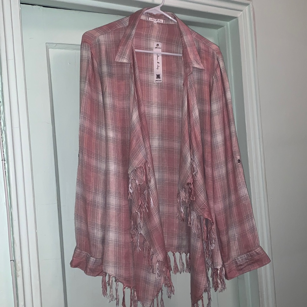 Pink Plaid fringed top